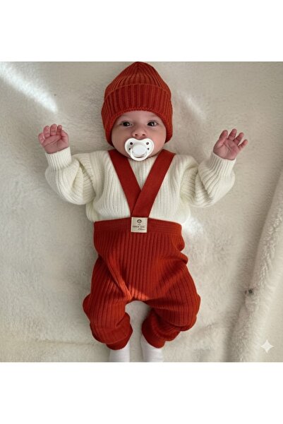 Triko Knitted Sweater Salopette Beret 3-Piece Set