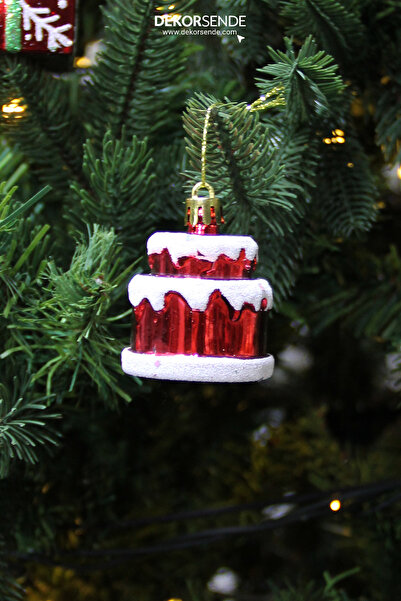 Dekorsende Christmas Ornament Gift Pack of 4 Cake Red 6 cm