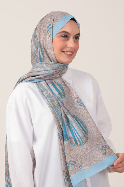 ipekistanbul شال من القطن والحرير - نمط إترو - أزرق فاتح