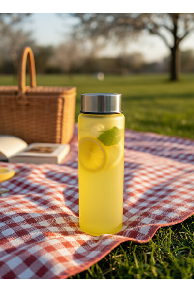 Blissra زجاجة ماء زجاجية غير لامعة سعة 550 مل - قارورة زجاجية شفافة ملونة غير لامعة