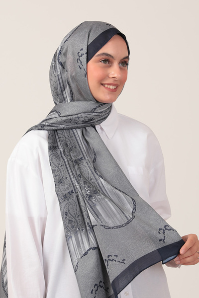 ipekistanbul Şal din mătase de bumbac - Model Etro - Albastru închis