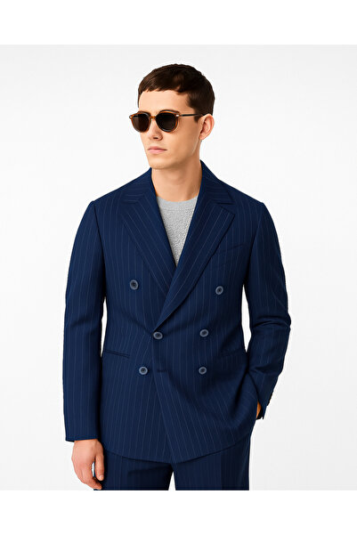 Sobrane Classics Çizgili Parliament Relax Fit Erkek Blazer Ceket