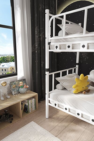 ARGİMO Zambak Genç Çocuk Yatak Odası Metal Ranza Ve Karyola 90x200 Beyaz