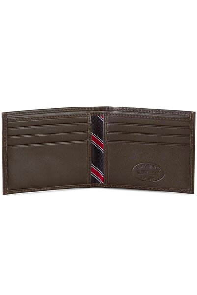 Tommy Hilfiger Erkek Marka Logolu Pürüzsüz Yüzeyli Birden Fazla Kart Yuvalı Kağıt Para Bölmeli Kahve