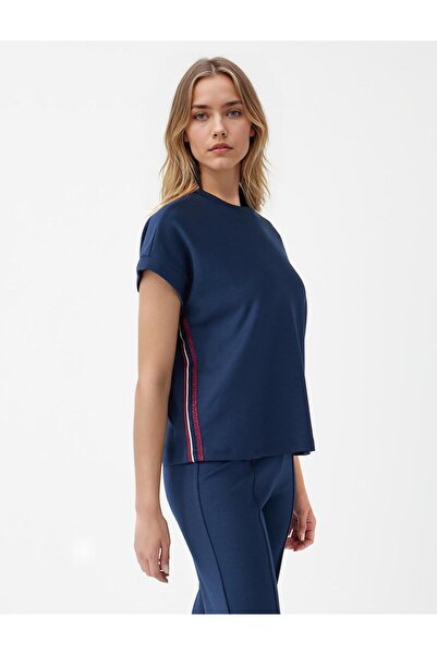 Jimmy Key Lacivert Düz Kesim Bisiklet Yaka Örme T-shirt