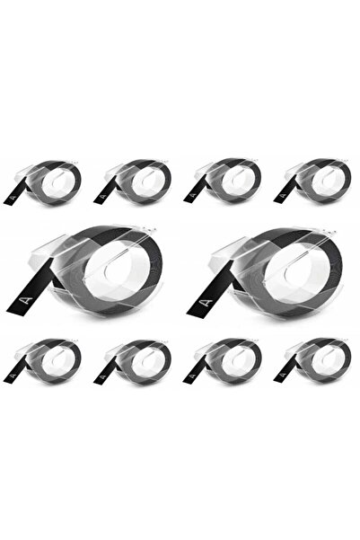 Dymo Mekanik Etiketleme Makinesi Yedek Kabartma Şerit 9mm X 3mt Siyah (10 Lu Paket) S0898130