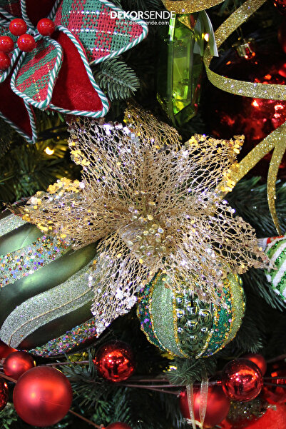 Dekorsende Ponsetya Lace Pike Champagne 12 cm