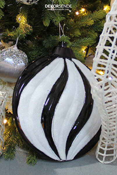 Dekorsende Christmas Ornament Wavy Stripe Ball Black White 40 cm