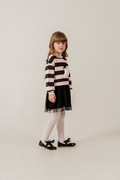 Eray Kids Kız Çocuk Çıkarılabilir Hayalet Detaylı Tüllü Sweatshirt Siyah Elbise (3-4-5-6 Yaş)