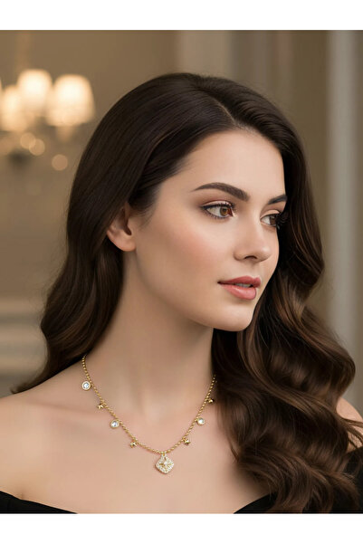 DlaraJewelry Altın Renk Çelik Charm Kadın Kolye