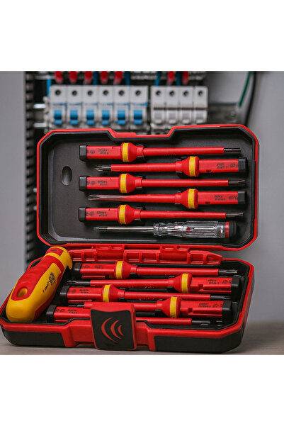 SGTT Set de 13 șurubelnițe VDE pentru electricieni cu mâner interschimbabil, izolate la 1000V