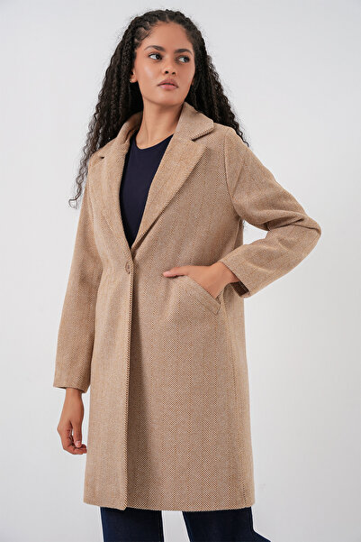 Bigdart 9085 Balık Sırtı Kaşe Kaban - Camel