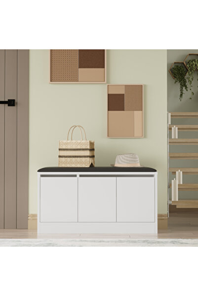 Yurupa Elna Puflu Ayakkabılık 3 Kapaklı Dolap 90cm Beyaz ELN2-W