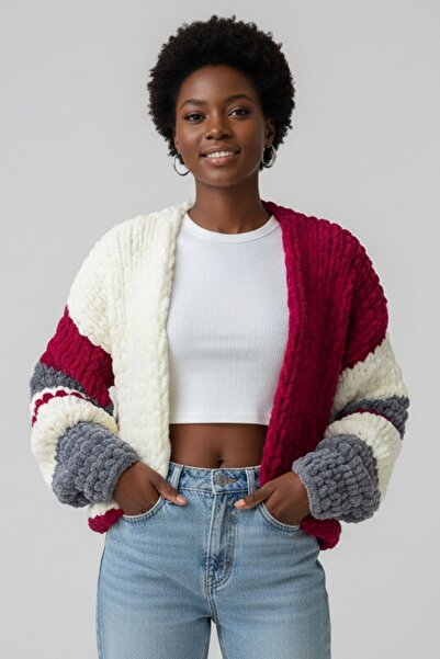 Honies Bordo El Örgüsü Hırka