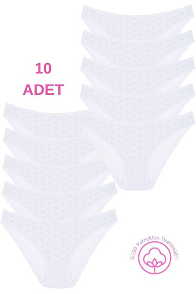 Newlilla Pachet de 10 chiloți de bikini pentru femei, 100% bumbac, 1501 Heart