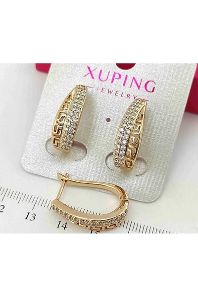 XUPING JEWELRY 14K RENK LABİRENT DESENLİ TAŞLI KÜPE UZUNLUK 2CM