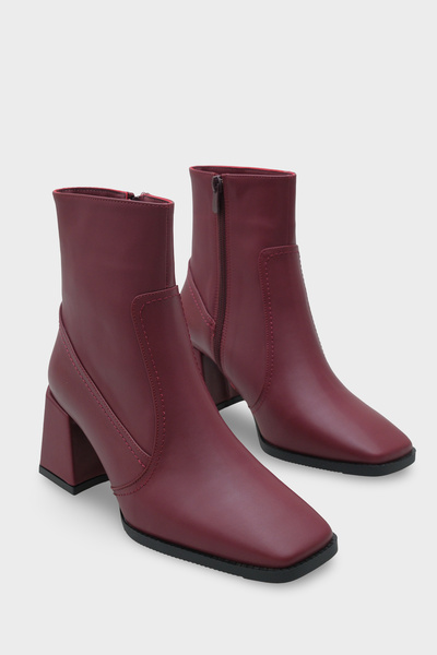 Capone Outfitters Küt Burunlu Yandan Fermuarlı Bordo Kadın Bot