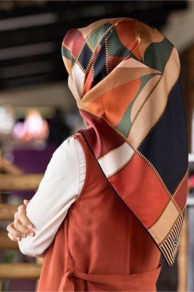 Vissona Μεταξωτό μαντήλι Tivil 17428 - 0014 - 0037 Ταν Χακί Γεωμετρικό σχέδιο