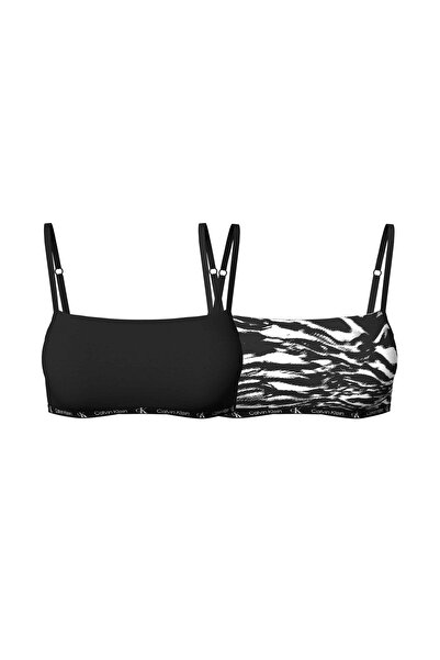 Calvin Klein Women's Calvin Klein Signature Elastic Band Black-Black White Sports Bra 000Qf7215E Bik