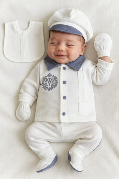 Panfilia 100% Cotton Baby Boy Newborn 5-Piece Hospital Take-Home Set