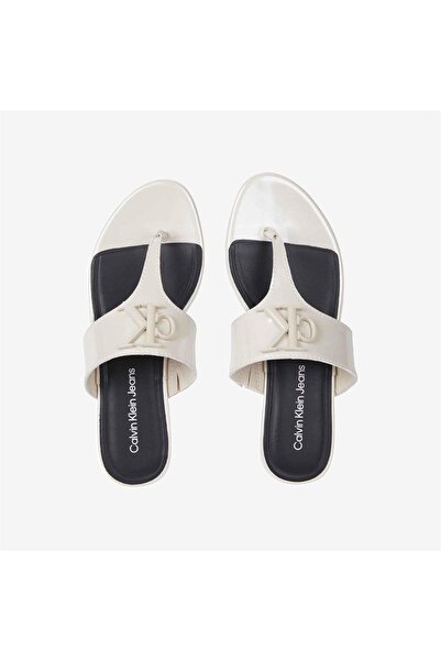 Calvin Klein Flip Flops de damă Papuci confortabili bej cu logo-ul mărcii YW0YW01342-ABJ