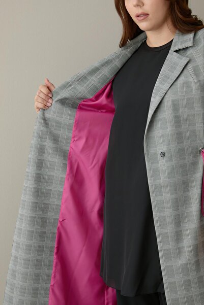 FATMA DANIŞMAN Ekose Desenli Trenç -Yeşil