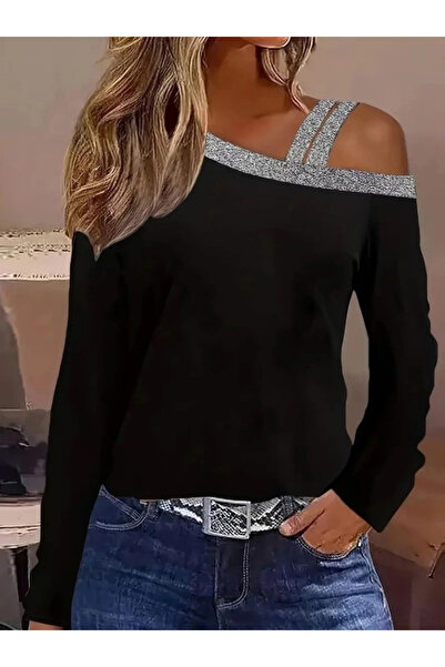 ARONA Mdb Women's Long Sleeve Shoulder Strap Glitter Detailed Viscose Two Thread Blouse