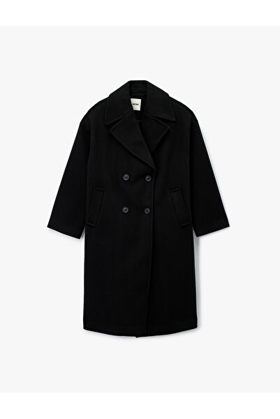 Koton Long Sleeve Buttoned Double Breasted Long Cashmere Coat with Pockets