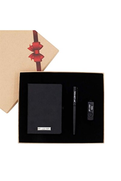 Genel Markalar Kişiye Özel Çizgili Cep Defteri Usb Bellek ve Metal Roller Kal...