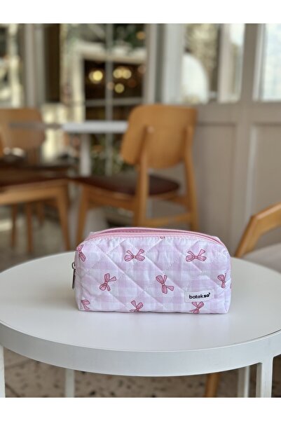 Batekso Pembe Pötikare Kurdele Desenli Kalem Çantası
