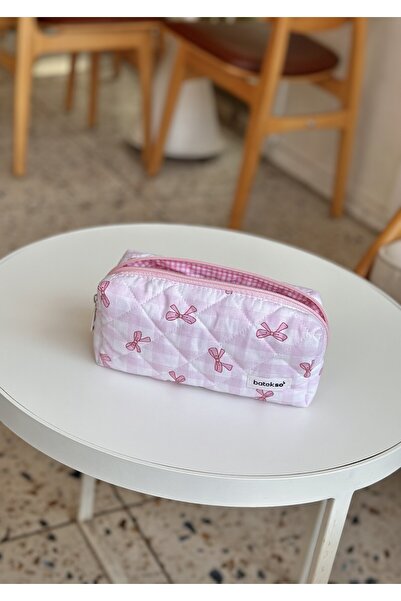 Batekso Pembe Pötikare Kurdele Desenli Kalem Çantası
