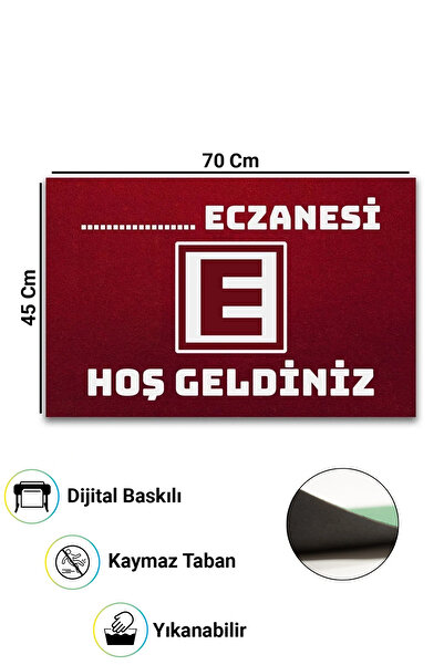 Valerine Life İsme, Kişiye veya Firmaya Özel Eczane Logolu Kırmızı Hoş Geldiniz Kapı Önü Paspası 45x70cm