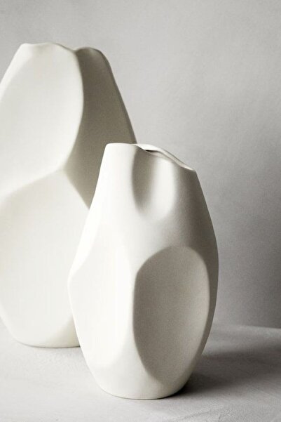 Lui Tasarım Krem Renk Seramik Vazo 2'li Set Emila Dekoratif Vazo Modern Sade ...