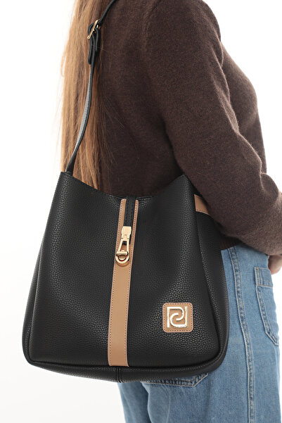 Piedra Siyah Renk Vizon Renk Şeritli Uzun Askılı İçerisinde İkinci Bir Çanta ...