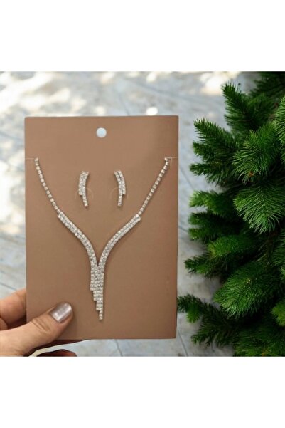 Perle Norie Taşlı su yolu Kolye Küpe Seti nişan söz düğün kolye küpe takımı