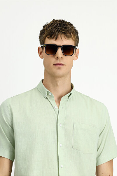 Kiğılı Short Sleeve Relaxed Fit Buttoned Collar Linen Look Cotton Sports Shirt
