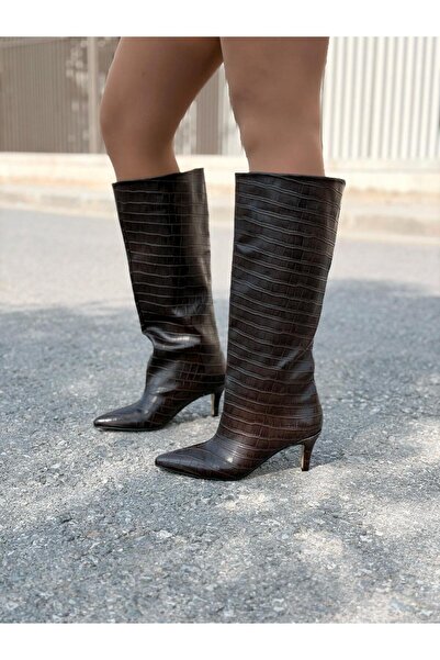 I Love Shoes Gwen Desenli Kadın Çizme Acı Kahve