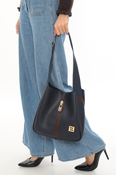 Piedra Темно-синя сумка з коричневою смужкою, довгими ременями та другою сумкою всередині з нової колекції для жінок.