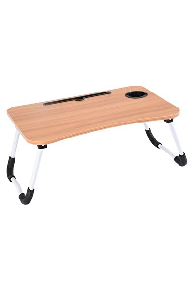 huitich Wood Laptop Desk with Drawer, Cup Holder, and Tablet Stand Beige