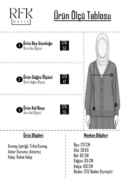 RFK Butik Cardigan pentru femei, cu detaliu de nasturi cu inimă aurie, tricotaj, hijab - albastru bebeluș