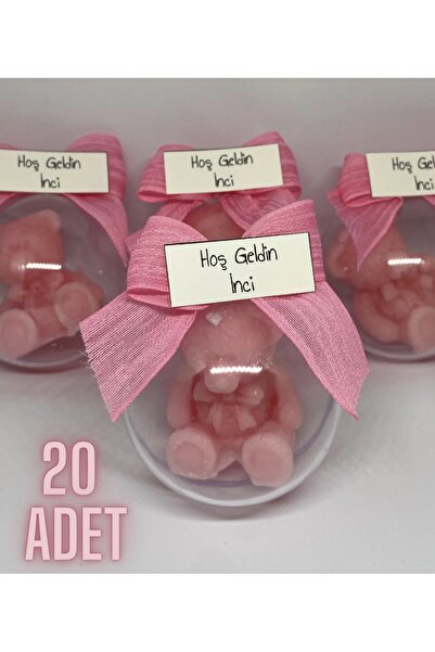 MayaArtDesign Pembe Kurdeleli Mika Küre Ayıcık Mum Bebek Hediyelik