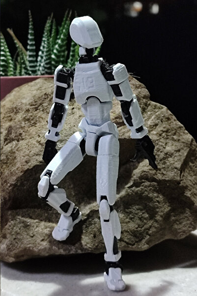Grand TALİSMAN Oynar Eklemli Hareketli Robot Oyuncak Aksiyon Figürü 3D Baskı dummy 13 cm (Montajlı) (SİYAH-BEYAZ)