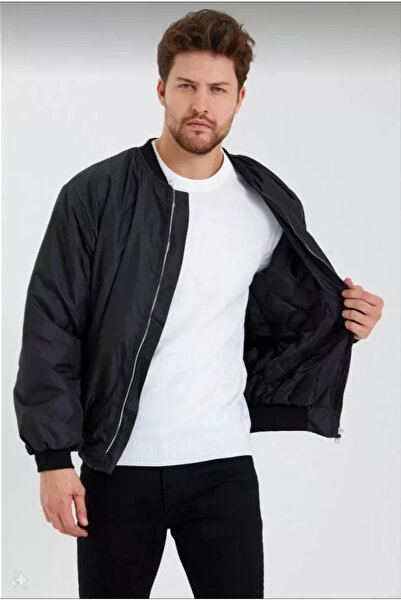 MODA    Men's Plain Bomber Jacket - Black