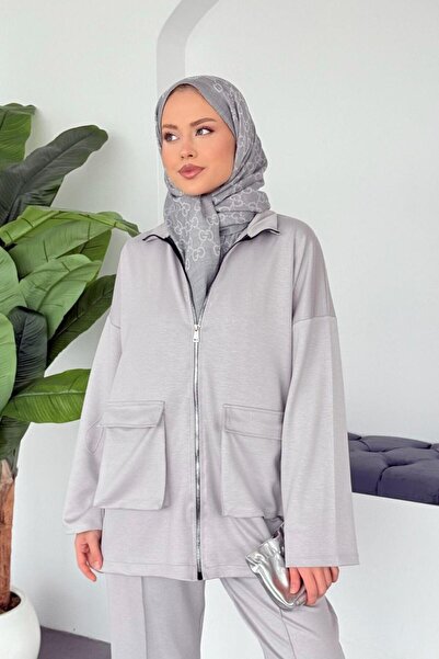 Şulemoda Giyim Trend Körük Cepli Takım Gri