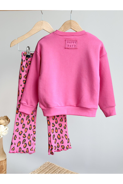 Pinkitokids Heart Detail Sweatshirt and Leopard Print Leggings Set