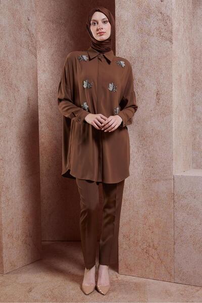 Alvina 44468-1 Model Hijab Tunic - Stone Detailed