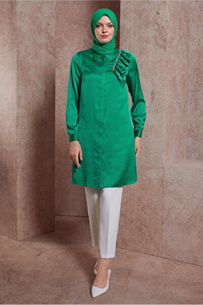 Alvina Satin Tunic - Ruffle Detailed, Model 43868