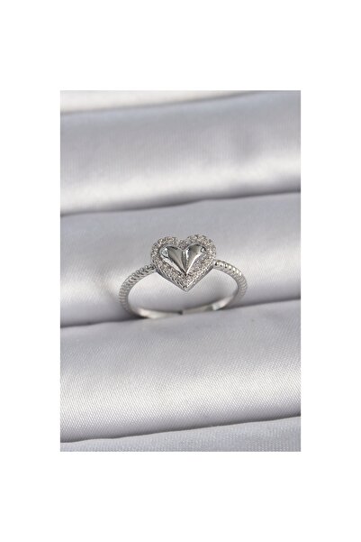 PAZAR DÜNYASI Brass Silver Color Adjustable Zircon Stone Heart Model Women's ...