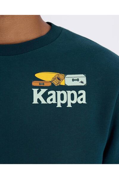 Kappa Authentic Graphic Pyke Unisex Petrol Green Regular Fit Sweatshirt