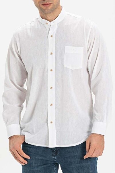Eliş Şile Bezi Довгорукавна сорочка з коміром-стійкою та однією кишенею, чоловіча літня сорочка, біла 3001